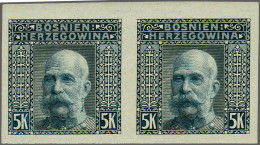 Unmounted Mint Landscapes 1906 Issue, 1-50 Heller And 1,2 And 5 Kronen With Variety Imperforate Pairs, Very Fine Mounted - Bosnien-Herzegowina