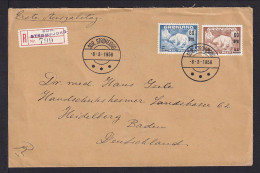 1956 - 2 Überdrucke Auf Einschreibbrief Ab SOR.STROMFJORD Nach Heidelberg - Cartas & Documentos