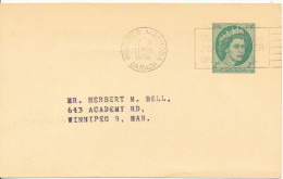 Canada Postal Stationery Postcard Winnipeg Manitoba 22-5-1958 - 1953-.... Règne D'Elizabeth II