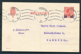 1925 Denmark 20/25ore Red (76 - H) Brevkort, Stationery Postcard Odense - Hamburg Germany - Brieven En Documenten