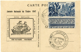 MARTINIQUE CARTE POSTALE JOURNEE DU TIMBRE 1947 AVEC OBLITERATION FORT-DE-FRANCE 15 MARS 1947 - Storia Postale