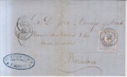Año 1870 Edifil 107 Alegoria Carta  Matasellos Figueras Gerona Membrete Fabrica De Varios Tejidos - Briefe U. Dokumente