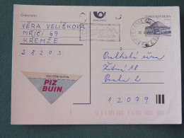 Czech Republic 1994 Stationery Postcard Hora Rip Mountain Sent Locally From Ceske Budejovoce - Budweiser Beer Slogan - Covers & Documents