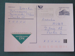 Czech Republic 1994 Stationery Postcard Hora Rip Mountain Sent Locally From Prague, Bank Slogan - Covers & Documents