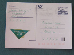 Czech Republic 1994 Stationery Postcard Hora Rip Mountain Sent Locally From Prague, Bank Slogan - Covers & Documents