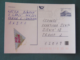 Czech Republic 1994 Stationery Postcard Hora Rip Mountain Sent Locally From Prague, Avocado (?) Slogan - Covers & Documents