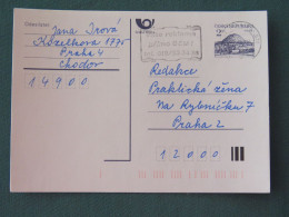 Czech Republic 1994 Stationery Postcard Hora Rip Mountain Sent Locally From Prague - Slogan For Postal Advertisement - Covers & Documents