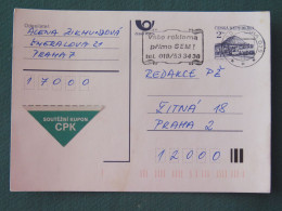 Czech Republic 1994 Stationery Postcard Hora Rip Mountain Sent Locally From Prague - Slogan For Postal Advertisement - Covers & Documents