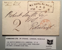 GB SCOTLAND SUPERB ! 1820 „MUSSELBURGH PPO“ BOXED+HANDSTRUCK 2 COVER>EDINBURGH (Prephilately - ...-1840 Voorlopers