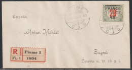 Fiume, 1919, Registered Cover To Zagreb - Fiume & Kupa