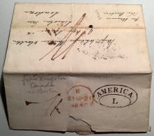 SUPERB & RARE 1842„AMERICA/L“Liverpool Packet Letter Pmk On Transatlantic Mail Cover From Kingston Canada Via Boston>GB - ...-1840 Prephilately