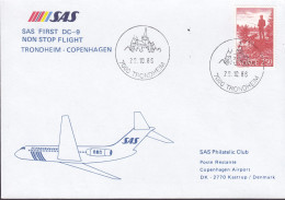 Norway SAS First DC-9 Flight TRONDHEIM-COPENHAGEN 1986 Cover Brief Lettre Fishing Stamp - Covers & Documents