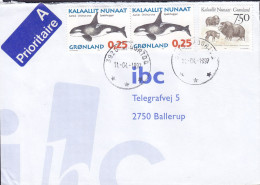 Greenland A-Prioritaire Label QAQORTOQ 1997 Cover Brief Lettre BALLERUP Denmark 2x Orca & 7.50 Kr. Musk Oxe Stamps - Briefe U. Dokumente