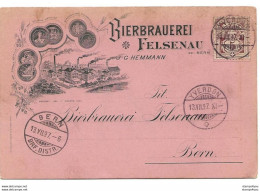 278 - 83 - Carte Suisse "Bierbrauerei Felsenau" Avec Cachets à Date Yverdon Et Bern 1897 - Biere