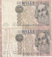 LOTE DE 2 BILLETES DE ITALIA DE 1000 LIRAS DEL AÑO 1982 DE MARCO POLO (BANKNOTE) DIFERENTES FIRMAS - 1000 Liras