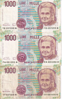 LOTE DE 3 BILLETES DE ITALIA DE 1000 LIRAS DEL AÑO 1990 DE MONTESORI (BANKNOTE) DIFERENTES FIRMAS - 1000 Lire