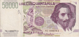 BILLETE DE ITALIA DE 50000 LIRE DEL AÑO 1992 DE LORENZO BERNINI (BANKNOTE) DIFERENTES FIRMAS - 50000 Lire