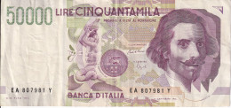 BILLETE DE ITALIA DE 50000 LIRE DEL AÑO 1992 DE LORENZO BERNINI (BANKNOTE) DIFERENTES FIRMAS - 50.000 Lire