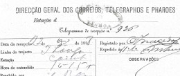 Telegrama Expedido Coimbra 1888 Para Lisboa, Obliteração Central De Telégrafos De Lisboa Central. Telegram Sent Coimbra - Lettres & Documents