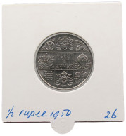 BHUTAN 1/2 RUPEE 1950 Jigme Dorji Wangchuck #alb069 0197 - Bhutan