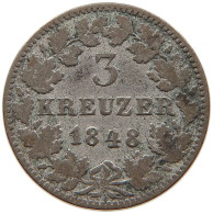 GERMAN STATES 3 KREUZER 1848 BADEN DURLACH Leopold 1830-1852 #s091 0135 - Taler & Doppeltaler
