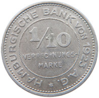 GERMANY NOTGELD 1/10 VERRECHNUNGSMARKE 1923 HAMBURG #s090 0029 - Andere & Zonder Classificatie