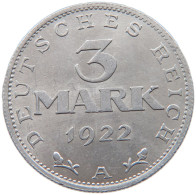 GERMANY WEIMAR 3 MARK 1922 A #s090 0019 - 3 Mark & 3 Reichsmark