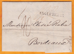 1820 - KGIV - Lettre De Londres, GB Vers Bordeaux, France - Griffe ANGLETERRE En Noir - Cover From London To Bordeaux - ...-1840 Préphilatélie