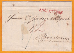 1827 - KGIV - Lettre De Londres, GB Vers Bordeaux, France - Griffe ANGLETERRE En Rouge - Cover From London To Bordeaux - ...-1840 Préphilatélie