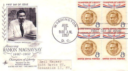 USA Ramon Magsaysay Blk/4 FDC ( A60 929) - 1951-1960