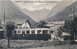 SUISSE GRONO STAZIONE COL TRAM ELETTRICO VALLE MESOLCINA ANIMATION REIMPRESSION DE CARTE ANCIENNE COLLECTION E.B. 1970 - Grono