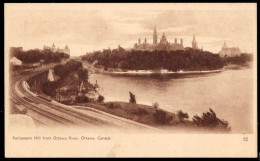 CANADA(1930) Parliament Hill. Railroad Tracks. 2 Cent Postal Card With Sepia Illustration. Ottawa. - 1903-1954 Kings