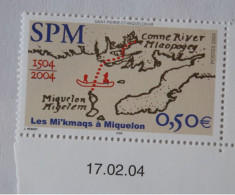 SPM 2004  500e Anniversaire De L'arrivée Des Indiens  Mi'kmaqs à Miquelon Carte Géographique YT 818   Neuf - Unused Stamps