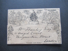 GB 1841 Mulready One Penny Oxford - London / Kompletter Umschlag Mit Schwarzem Malteserkreuz / Postage A 21 - 1840 Mulready Envelopes & Lettersheets