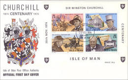 Isle Of Man Feuillet Churchill S/S Armoiries Coat Of Arms FDC ( A81 786b) - Covers