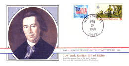 American Constitution New York Ratifies Bill Of Rights Feb 27 1790 Cover ( A82 26) - Indépendance USA