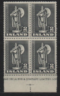 ICELAND. 1948. Viking. 2kr. Block Of Four. - Blocks & Kleinbögen