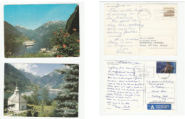 SHIPS In GEIRANGER Norway Postcards Mountain Fjord Ship To Gb Cover Stamps Postcard - Lettres & Documents