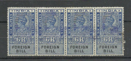 INDIA Revenue Tax Foreign Bill, 6 Rupees, 4-stripe, O - Official Stamps