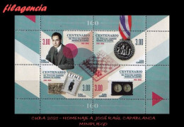 CUBA MINT. 2021-14 HOMENAJE A JOSÉ RAÚL CAPABLANCA. CAMPEÓN MUNDIAL DE AJEDREZ. HOJA BLOQUE - Ongebruikt