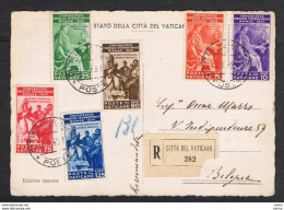 VATICANO:  1938  GIURIDICO  -  S. CPL. 6  VAL. SU  CARTOLINA  RACCOMANDATA  -  ANNULLO 21.1.38  -  SPL. -  SASS. 41/46 - Covers & Documents