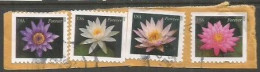 USA 2015 Water Lilies Booklet Issue SC.# 4964/67 - Cpl 4v Set VFU On The Same Piece - Used Stamps