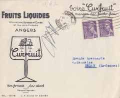 CP "Fruits Liquides" Obl. Flier Angers Le 8/2/41 Sur 40c X 2 Mercure N° 413 (tarif Du 1/12/39) Pour Sedan - 1938-42 Mercurius