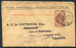 1898 GB Ansell, Mankiewicz & Tallerman Stationery Wrapper - St. Quay Portrieux, Cotes Du Nord Redirected - Paris France - Cartas & Documentos