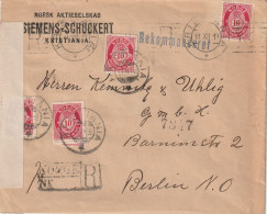 NORGE / NORWEGEN - 1919, Posthorn 10 Öre  (4), R-Brief, Kristiana - Berlin, Geprüft Gem. Verordnung V 15.11.1918 - Brieven En Documenten