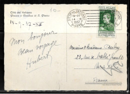N260 - VATICAN - CP DU 14/09/1937 POUR PARIS FRANCE - Covers & Documents