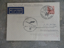 ENVELOPPE COMMEMORATIVE SONDERFLUG MIT INTERFLUG LEIPZIG/STOCKHOLM 02/03/1960 - Poste Aérienne