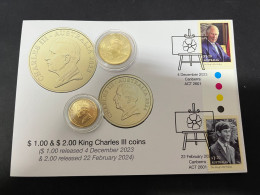 28-2-2024 (1Y 27) Australia - Coin & Stamp Released Via Australia Post - New $ 2.00 King Charles III + $ 1.00 (on Cover) - 2 Dollars