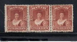 O) HAWAII, QUEEN KAPIOLANI 15c Red Brown, STRIP BY 3 STAMPS, EXCELLENTE CONDITION - Hawaii