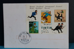 2000      -   TINTIN      -     CACHETS  DIFFÉRENTS  SUR  TIMBRE  ET  BLOC  FEUILLET   SUR  3  ENVELOPPES  COMPLÉTÉS - Temporary Postmarks
